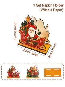 1Pc Wooden Santa Sleigh Napkin Holder, Christmas Gift Box Tissue Rack, Standing Tabletop Decor For 2026 Xmas Holiday Dining Table Kitchen - Multicolor - View 5