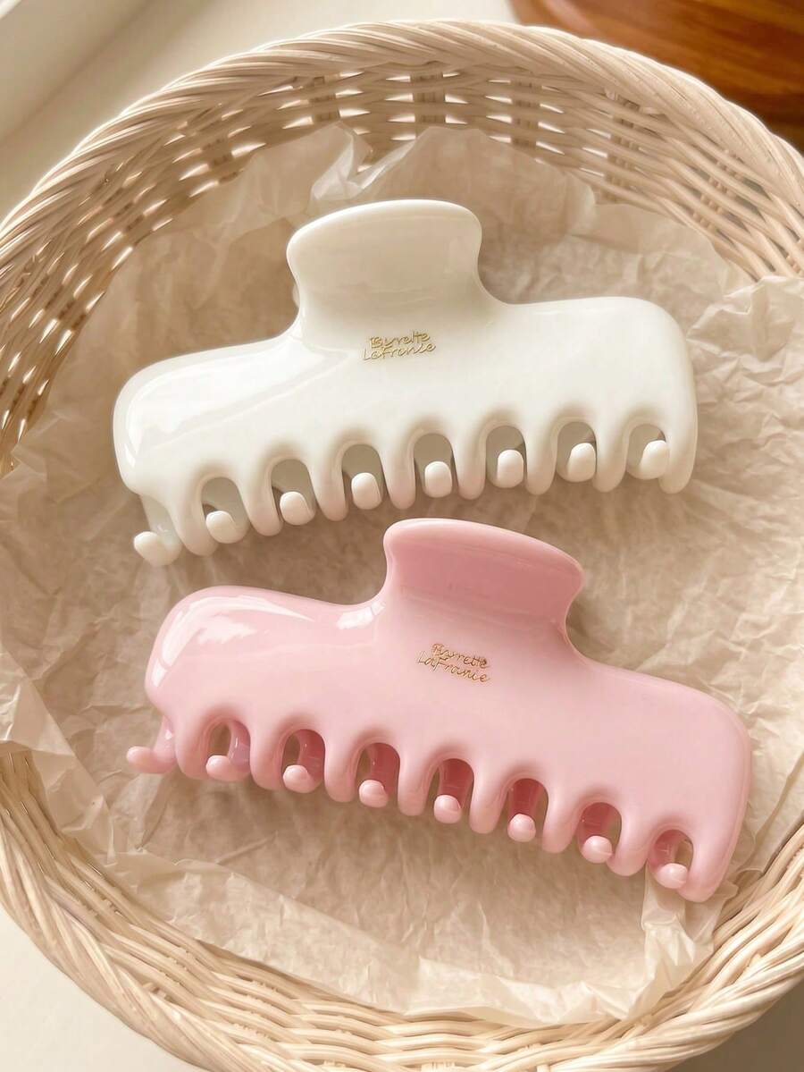 2pcs Barrette LaFrance Large Hair Clips, White & Pink, Strong Grip Non-Slip, French Style, Hair Accessories For Women & Girls - Multicolor - View 1