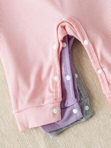 3pcs/Set Infant Girls Spring/Autumn Letter Butterfly Embroidered Round Neck Ruffle Long Sleeve Jumpsuit, Soft Sweet Style Knitted Comfortable Jumpsuit, Suitable For Daily Wear And Photo Shoots - Multicolor - View 6