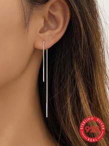 ELSEDES 1pair Fashion Sterling Silver Tassel Design Silver Threader Earrings For Women For Daily Commute Holiday - Silver - View 1