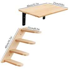 Cat Wall Shelf - Wooden Cat Furniture Hammock Bed With Scratching Post Ladder Steps, Solid Wood Indoor Cat Climbing Activity Center, Suitable For Small And Large Cats To Play - Apricot - View 7