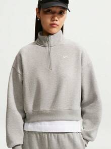 Nike Sweatshirt Rajut Wanita AS W NK STDO FLC MW OS CROP QZ IM8543-063 - Grey - View 1