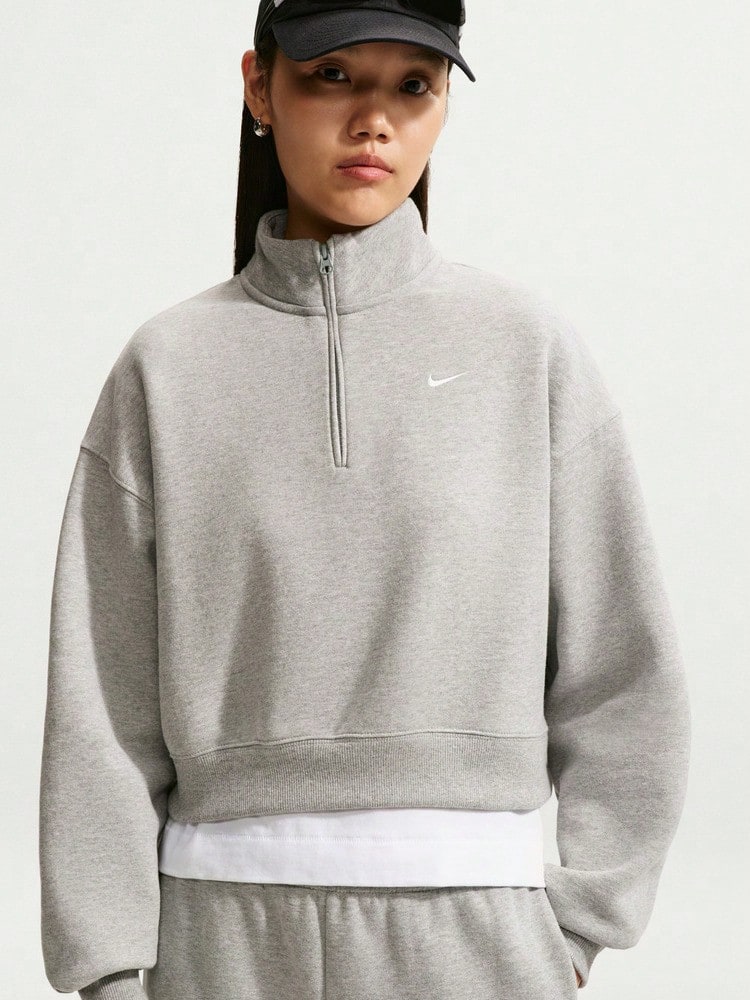 Nike Sweatshirt Rajut Wanita AS W NK STDO FLC MW OS CROP QZ IM8543-063 - Grey - View 1