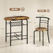 Three-Piece Compact Dining Set - Rustic Brown - Rustic Brown + Engineered Wood - View 2
