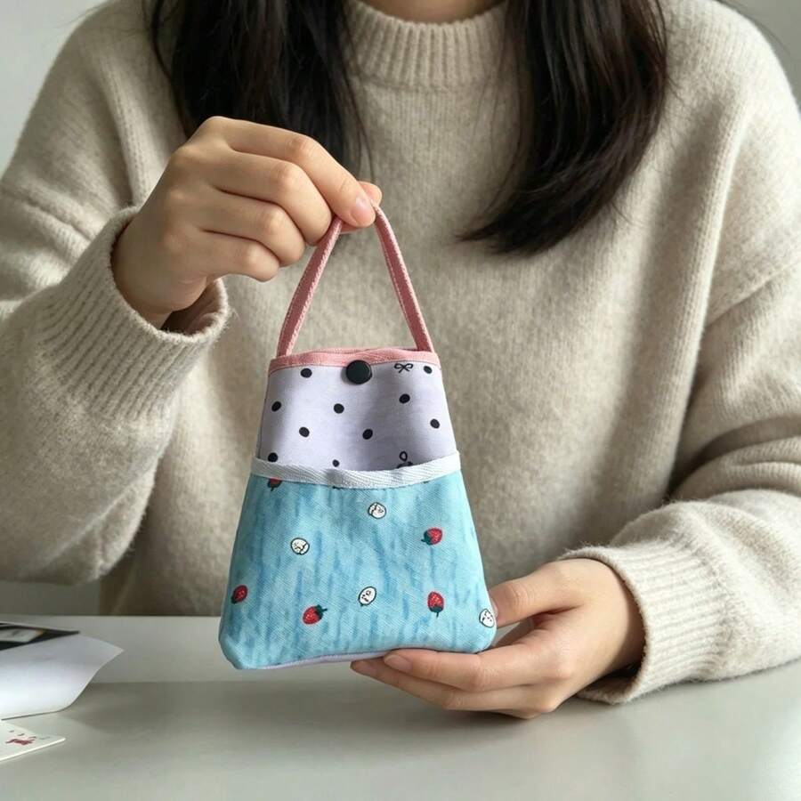 Cute Strawberry Colorblock Handbag, Snap Closure Cartoon Print Portable Storage Bag, Can Hold Phone And Coins, Suitable For Girls And Students, For Carrying Small Items, Holiday Birthday Gift, Daily Shopping Outing Home Storage Use - Multicolor - View 1