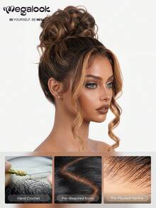 MEGALOOK 360 Lace Front Wig 1B/30 Highlighted Brown Water Wave 100% Human Hair Invisible Band Wear And Go Glueless Lace Front Wig Human Hair Pre-Plucked Hairline With Drawstring - SNATURAL/30 - View 8
