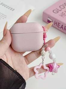 Leather-Textured Earphone Case Compatible Compatible With Airpods Case Cover With Strap Scratch Protective Case Compatible With Airpods 5/4/Pro 2/Pro3/Pro Lightweight Plastic Cover Compatible With Apple Wireless Earbuds Cases With Laser Star Pendant Or Rose Pendant - Multicolor - View 11