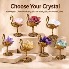 1 Buah Batu Amethyst Alami Mentah & Gugusan Batu Permata Citrine dengan Alas Logam Emas, Dekorasi Meja Kristal Penyembuhan, Desain Flamingo DIY, Hadiah Natal - Burung flamingo - View 2