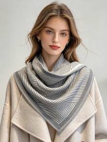 1pc Triangle Shawl Scarf 130*80*40cm, Diagonal Stripe Yarn‑Dyed Jacquard, Thick Brushed‑Polyester Faux Cashmere, Fall Winter For Travel & Party - Multicolor - View 2
