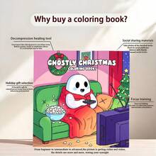 Ghostly Christmas Coloring Book, Cute Ghost Xmas Tree Wreath Indoor Winter Holiday Coloring Pages For Adults Teens Kids, Large Print Simple Line Art, Stress Relief Relax Activity Book, Xmas Holiday Gift - Single Piece - View 3