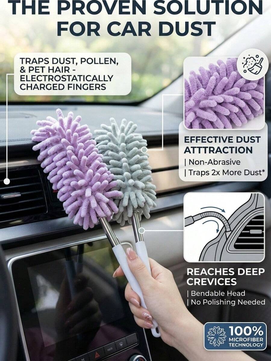 5pcs Mini Car Duster Brush, Extendable Bendable Microfiber Dusting Tool For Home And Car Interior Cleaning - Polyester Materia - Macaron Color - View 1