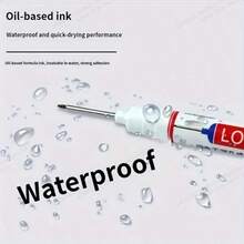 10pcs Multi-Surface Deep Hole Marker Pens, Long Tip, Waterproof, Non-Bleeding Black Oil-Based Ink, Suitable For Woodworking, Construction And DIY Crafts, Plastic Material, No Electricity Required - A - View 2