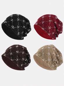 1PC Women's Pearl & Rhinestone Color Matching Double Layer Lace Headwrap Turban Cap, Suitable For Daily Wear - Multicolor - View 4