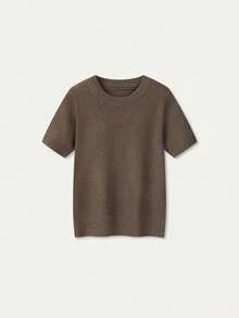 FOR BEAUTY Women's Y2K Solid Color Short Sleeve Knit Top, Casual Crew Neck Pullover, Daily Commute, Summer Women's Top, Solid Color Top For Going Out - Gray Brown Mixed - View 8