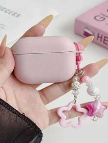 Leather-Textured Earphone Case Compatible Compatible With Airpods Case Cover With Strap Scratch Protective Case Compatible With Airpods 5/4/Pro 2/Pro3/Pro Lightweight Plastic Cover Compatible With Apple Wireless Earbuds Cases With Laser Star Pendant Or Rose Pendant - Multicolor - View 4