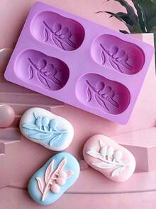 4-Cavity Olive Tree Shaped Silicone Mold - Suitable For DIY Aromatherapy Soap, Plaster Diffuser Stone, Home Decor And Resin Craft; Handmade Art Gift Silicone Mold - Purple - View 1