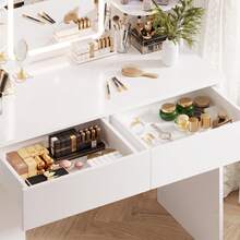Devoko Dressing Table With LED Lighting, 3 Colors With Adjustable Brightness, Dressing Table With Mirror For Make-Up, Cosmetic Table With Adjustable Shelves, 2 Drawers, Modern, White - White - View 6