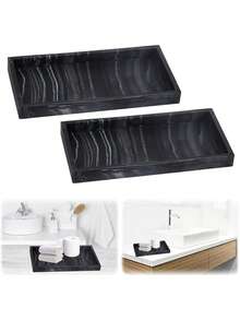 Modern Black Marble Silicone Tray 2 Packs, Minimalist Bathroom Counter Organizer For Soap, Skincare, Perfume And Cosmetics - Multicolor - View 7