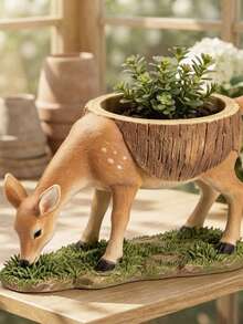 1pc Plum Blossom Deer Garden Planter Balcony Pot Window Sill Succulent Pot Decorative Ornament - A - View 1