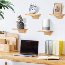 Corner Floating Shelves, 2 Tier 10 Inch Deep Wall Mounted Corner Shelves With Cable Hole, Curved Wood Storage Shelves For TV Box, WiFi Router, Books, Plants And Home Decor - Multicolor - View 7