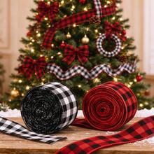 1pc 5CM Wide Christmas Plaid Wired Ribbon With Hemmed Edge, Decorative Ribbon For Christmas Holiday DIY Handmade Wreath Decoration - A - View 3