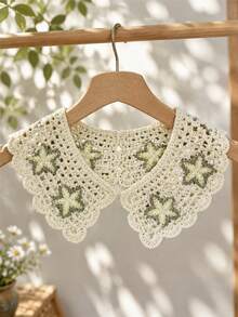 1pc Women's Handmade Crochet Star Flower Detachable Collar, Hollow Wave Edge Decorative Collar, Suitable For Shirts, Dresses, Suits - Multicolor - View 1