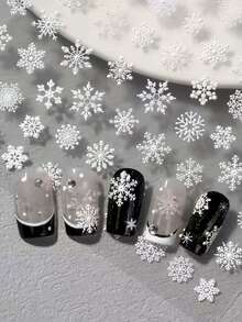 New Christmas Nail Stickers, Embossed Laser Craft, Decorated With Various White Snowflake Patterns, Suitable For Phones, Refrigerators, Cameras, DIY And Nail Salon Personal Use - White - View 1