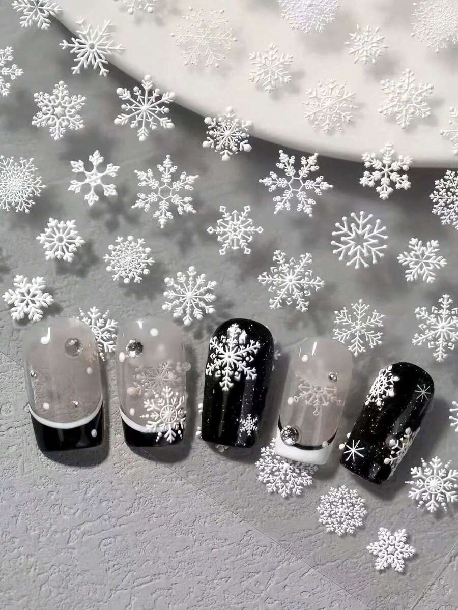 New Christmas Nail Stickers, Embossed Laser Craft, Decorated With Various White Snowflake Patterns, Suitable For Phones, Refrigerators, Cameras, DIY And Nail Salon Personal Use - White - View 1