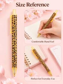 5PCS Fashion Leopard Print Retractable Ballpoint Pens, Yellow Transparent Clip Design, Lightweight And Portable, Personalized Animal Pattern Printed Writing Pens, Suitable For Students, Office, School, Journaling And Daily Writing Supplies. - Sets - View 2