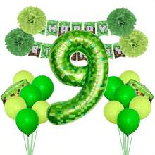 22pcs Birthday Decorations, Game Theme Happy Birthday Banner, 40 Inch Green Pixel Miner Number Balloons And Pixel Cube Foil Balloons, For Pixel Party Decor, Ultimate Party Supplies Kit With Balloons And Birthday Number (1-9) Signs - Multicolor - View 12