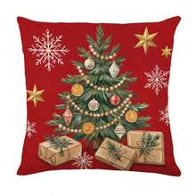 1 Set 4pcs Christmas Happy Snowman, Christmas Tree, Printed Pillow Covers 18x18 Inch Christmas Holiday Linen Blend Cushion Covers, With Zipper, Suitable For Home Decor, Machine Washable, Modern Style, Multiple Patterns, Pillow Inserts Not Included - Multicolor - View 6