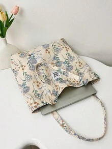 韓式簡約蒲公英單肩包，慵懶學生上課通勤大容量托特包，帆布包 - 米色 - 查看 3