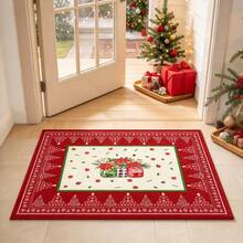1pc Kitchen Floor Mat, Soft Faux Cashmere Material, Christmas Floral Pine Cone Decor, Kitchen Bathroom Entryway Anti-Slip Floor Mat Red And Green, Suitable For Multiple Scenarios Anti-Slip Floor Mat, Room Decoration, Holiday Gift - Multicolor - View 2