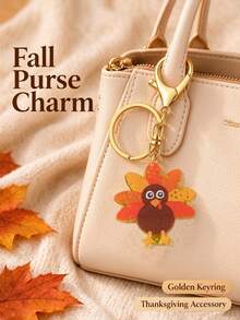 Turkey Keychain, Thanksgiving Turkey Pendant, Sparkling Rhinestone Key Chain, Gold Metal Key Ring, Autumn Bag Decoration, Car Key Charm, Thanksgiving Holiday Gift - Multicolor - View 6