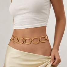Vintage Multi-Layer Textured Square Frame Metal Waist Chain, Gold Hollow Ring Buckle Decor Body Chain, Dress Accessory Waist Ornament - Multicolor - View 6