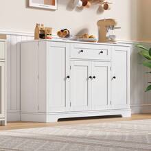 Multifunctional Kitchen Sideboard – 138 Cm Cabinet With Drawer, Shelf Doors & Adjustable Shelves – Modern Design With Tip-Over Protection, Ideal For Kitchen, Living Room & Bedroom - White - View 6