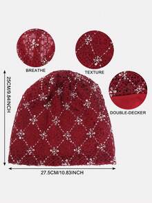 1PC Women's Pearl & Rhinestone Color Matching Double Layer Lace Headwrap Turban Cap, Suitable For Daily Wear - Multicolor - View 2