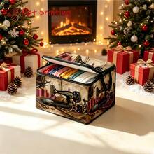 1pc Vintage Tailoring Element Storage Box With Lid, Nostalgic Sewing Tool Pattern, Exquisite European Old-Style Machine Design, Durable Fabric Material, Sturdy Side Handles, Foldable Space-Saving, Textile Storage, Decorative And Practical - A - View 9
