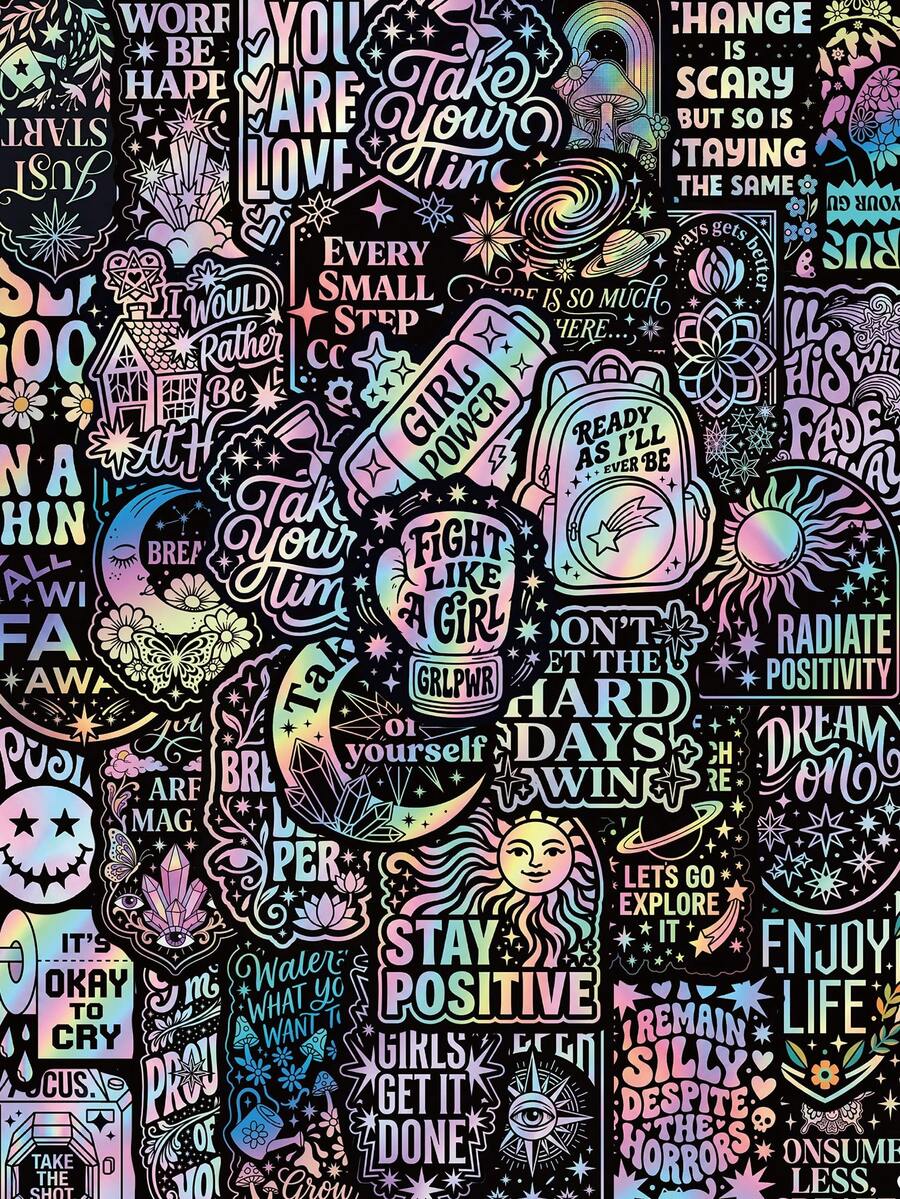 50PCS Encouragement Stickers For Phone Case, Refrigerator, Planner, Diary, Scrapbook, Planner, Luggage, Window, Guitar, Helmet, Skateboard, Laptop - Multicolor - View 1