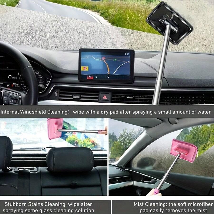 Car Windshield Cleaning Tool, Portable Car Glass Squeegee, Microfiber Cloth Car Window Cleaner Brush With Detachable Handle, Car Glass Wiper, Interior Accessory, Window Cleaner, Windshield Cleaner, Suitable For Car, Home And Office - Random Styles - View 1