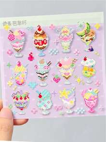 1/4pcs Cute Retro Y2K Pixel Fruit Parfait Heart Cookie Transfer Sticker Waterproof Sticker For DIY Phone Case Bottle Journal Scrapbook - Black - View 4