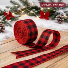 1pc 5CM Wide Christmas Plaid Wired Ribbon With Hemmed Edge, Decorative Ribbon For Christmas Holiday DIY Handmade Wreath Decoration - A - View 15