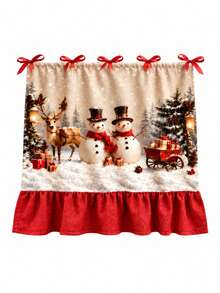 Farmhouse Christmas Stove Oven Curtain, Red Gingham Checkered Kitchen Curtain With Tie Bows, Ruffled Christmas Kitchen Decor Curtain For Stove Front Decoration - B - View 12