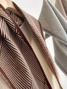 1pc Triangle Shawl Scarf 130*80*40cm, Diagonal Stripe Yarn‑Dyed Jacquard, Thick Brushed‑Polyester Faux Cashmere, Fall Winter For Travel & Party - Multicolor - View 9