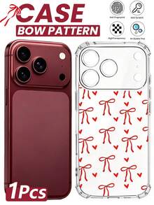 1入 [2026新款] 蝴蝶氣囊防震透明手機殼，適用於 iPhone 18 Pro Max/18 Pro/17 Pro Max/17 Pro/17/16 Pro Max/16 Pro/16 Plus/16/16e/15/15 Pro Max/14/14 Plus/13/12 Pro/12/11/Xr/Xs/7/8 Plus – 可愛蝴蝶結愛心設計，耐用 TPU，抗黃變，防摔保護，防震護角，纖薄貼合 - 紅色 - 查看 1