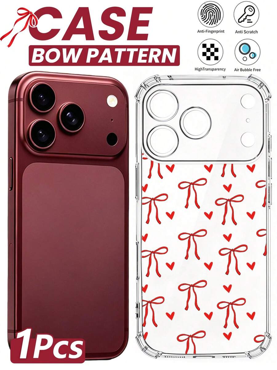 1入 [2026新款] 蝴蝶氣囊防震透明手機殼，適用於 iPhone 18 Pro Max/18 Pro/17 Pro Max/17 Pro/17/16 Pro Max/16 Pro/16 Plus/16/16e/15/15 Pro Max/14/14 Plus/13/12 Pro/12/11/Xr/Xs/7/8 Plus – 可愛蝴蝶結愛心設計，耐用 TPU，抗黃變，防摔保護，防震護角，纖薄貼合 - 紅色 - 查看 1