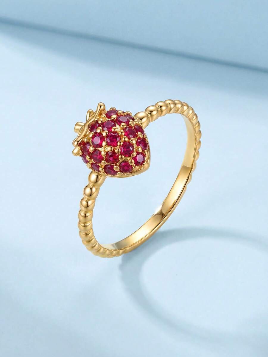 1pc Copper-Plated Gold Heart-Shaped Ring, Gift For Mom, Grandma, Wife, Anniversary, Party, Valentine's Day, Vintage Style, Exquisite Jewelry Gift