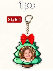 Custom Keychain With Photo, Personalized Christmas Key Chain, Festive Bow Holiday Keychains, Customized Picture Bag Charm, Customizable Xmas Gift - Multicolor - View 12