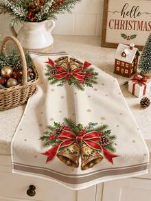 2pcs Vintage Christmas Tree Pine Cone Berry Bell Pattern Kitchen Towels, Soft Polyester Dish Cloths, Suitable For Kitchen Decor, Kitchen Cleaning, Holiday Party Decoration, Kitchen & Bathroom Supplies, Home Essentials, Home Decor, Housewarming Gift - Multicolor - View 3