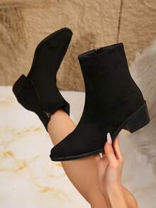 Women's Side Zipper Ankle Boots, Personalized Holiday Gift For Women, Fashionable, Suitable For Various Occasions - Black - View 7